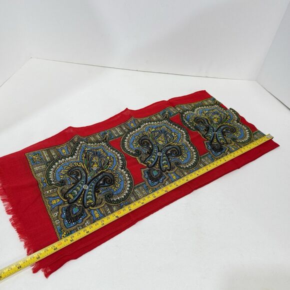 Vintage 100% Wool Printed Rectangular Scarf - Picture 10 of 11